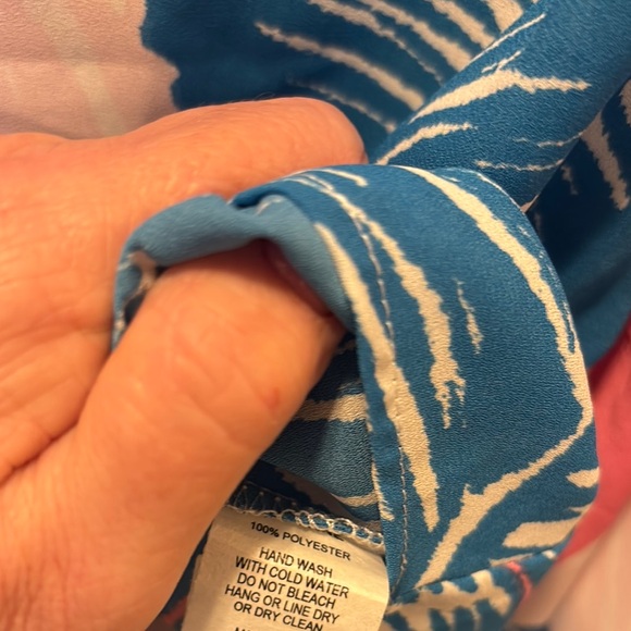 Adrienne Women’s Tropical Print Top - Pink and Blue Oversized Sz Medium Large - Picture 7 of 7